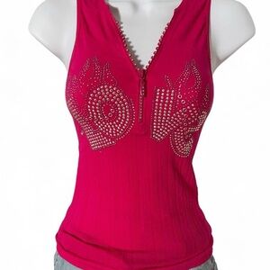 Y2K Dead-stock Love Flame Rhinestone Zip Tank